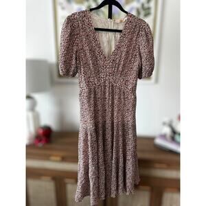 Tory Burch Floral Tiered Cotton-Silk Short Sleeve Midi Dress Red Keepsake Size 8